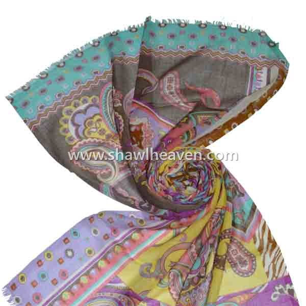Digital print wool scarves and shawls
